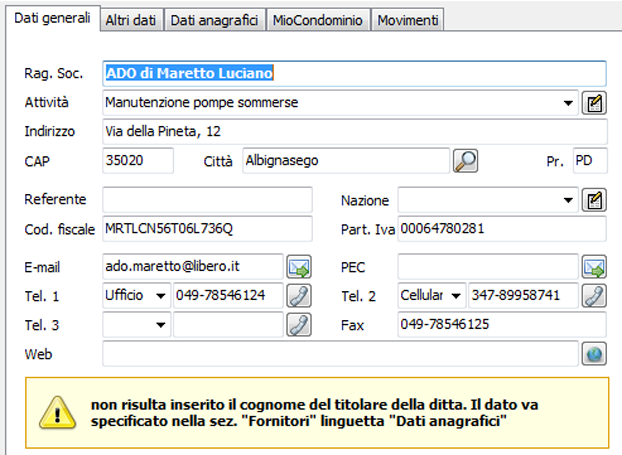 Dati mancanti fornitore Avviso Domustudio
