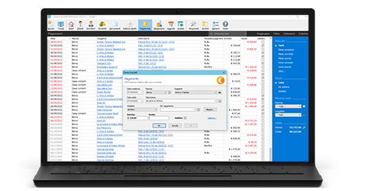Schermata di Easyfatt con funzionalità per la gestione dei pagamenti e della situazione finanziaria.